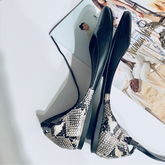 14TH & UNION POINTED TOE LEATHER FLATS ANIMAL PRINT ANKLE STRAP FLATS - Picture 10 of 10